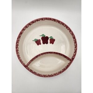 Vtg1998‎ Neher Pottery Round Chip & Dip Serving Bowl Red Apples Recipe On Bottom